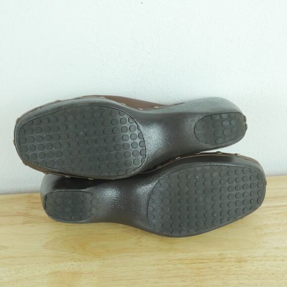 Vintage Size 8 Clogs Mules Brown Leather Studded Chunky Heel Y2K Boho Cherokee - Picture 11 of 12